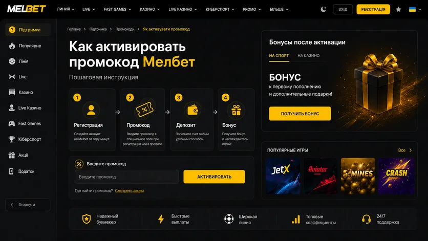 Как активировать промокод Melbet